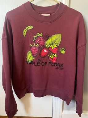Jazmin Chebar Temple of Flora Graphic Sweatshirt - Berry Red with Neon Fruit